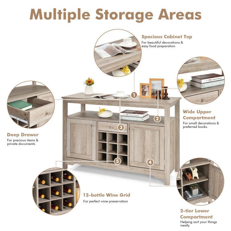 Home Server Buffet Sideboard With Wine Rack and Open Shelf