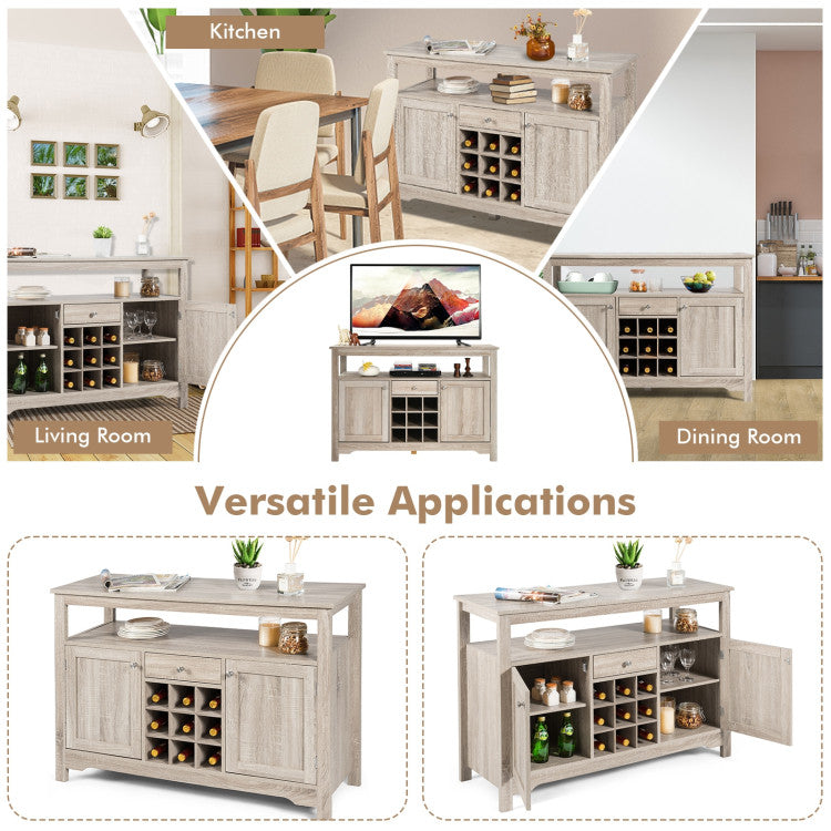 Home Server Buffet Sideboard With Wine Rack and Open Shelf