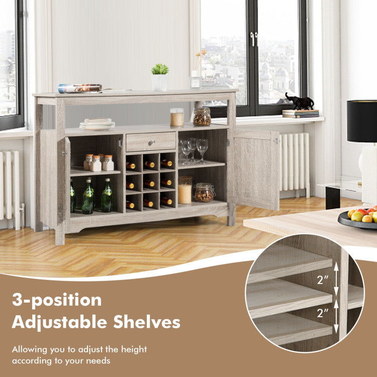 Home Server Buffet Sideboard With Wine Rack and Open Shelf