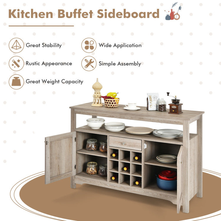 Home Server Buffet Sideboard With Wine Rack and Open Shelf