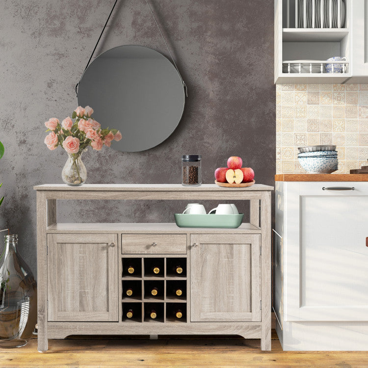 Home Server Buffet Sideboard With Wine Rack and Open Shelf