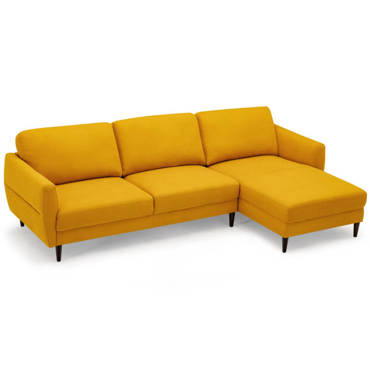 Home L-Shaped Fabric Sectional Sofa with Chaise Lounge and Solid Wood Legs