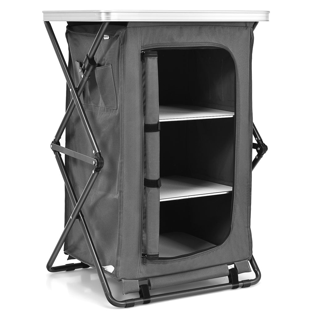 Outdoor Folding Camping Storage Cabinet with 3 Shelves and Carry Bag