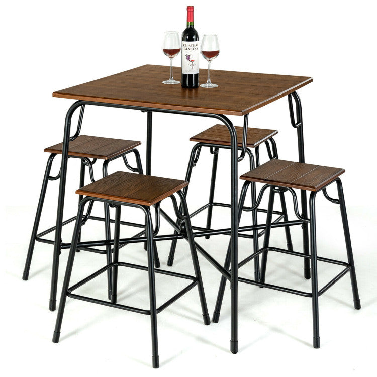 Modern 5 Pieces Bar Table Set with 4 Counter Height Backless Stools