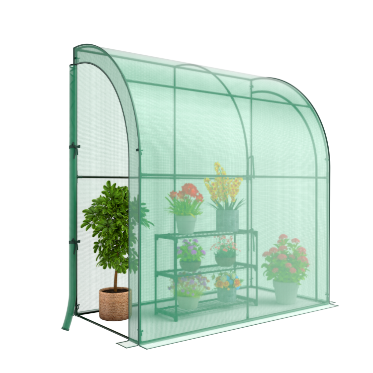 Outdoor 7 x 3.5 x 7 Feet Lean-to Greenhouse with Flower Rack
