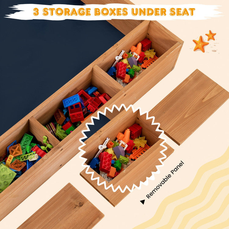 Outdoor Kids Wooden Square Sandbox with Cover