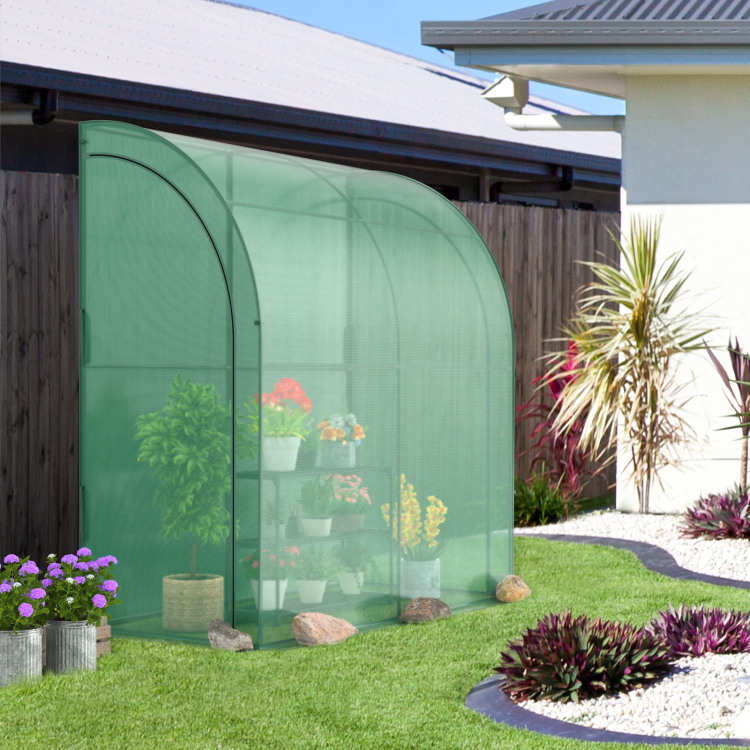 Outdoor 7 x 3.5 x 7 Feet Lean-to Greenhouse with Flower Rack