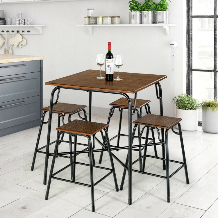 Modern 5 Pieces Bar Table Set with 4 Counter Height Backless Stools