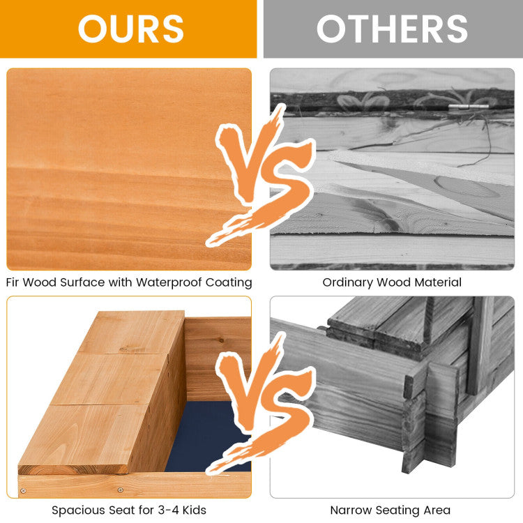 Outdoor Kids Wooden Square Sandbox with Cover