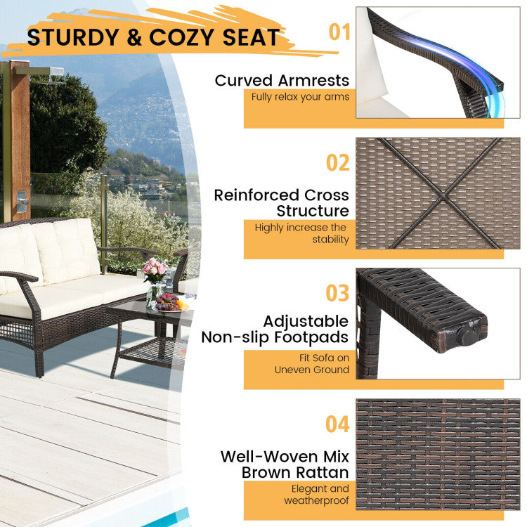 Outdoor 4 Pieces Outdoor Rattan Conversation Set with Protective Cover