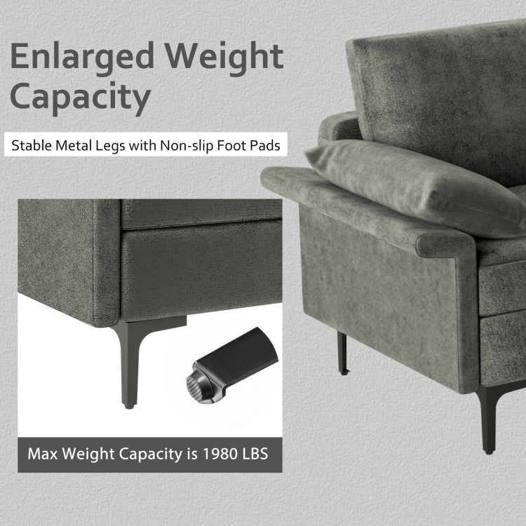 Home Large 3-Seat Sofa Sectional with Metal Legs for 3-4 people