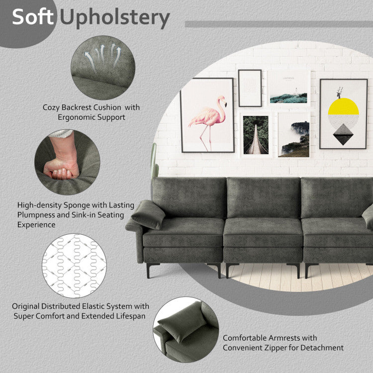 Home Large 3-Seat Sofa Sectional with Metal Legs for 3-4 people