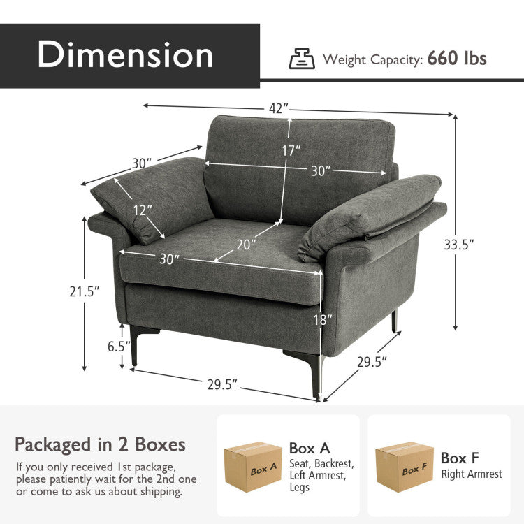 Home Modern Fabric Accent Armchair with Original Distributed Spring and Armrest Cushions