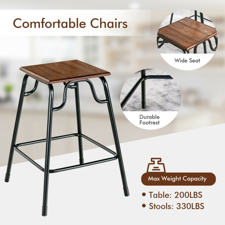 Modern 5 Pieces Bar Table Set with 4 Counter Height Backless Stools