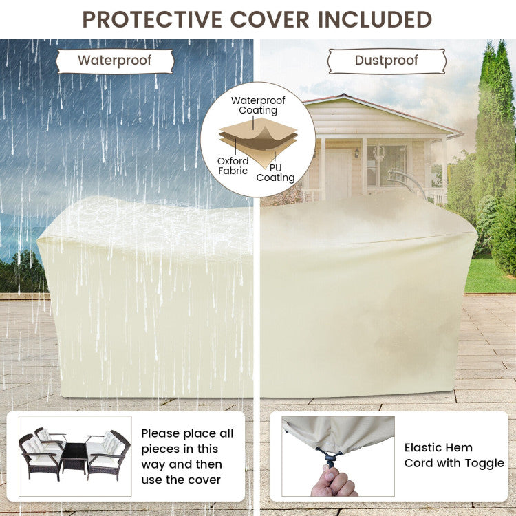 Outdoor 4 Pieces Outdoor Rattan Conversation Set with Protective Cover