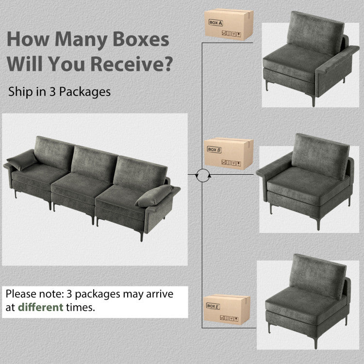 Home Large 3-Seat Sofa Sectional with Metal Legs for 3-4 people