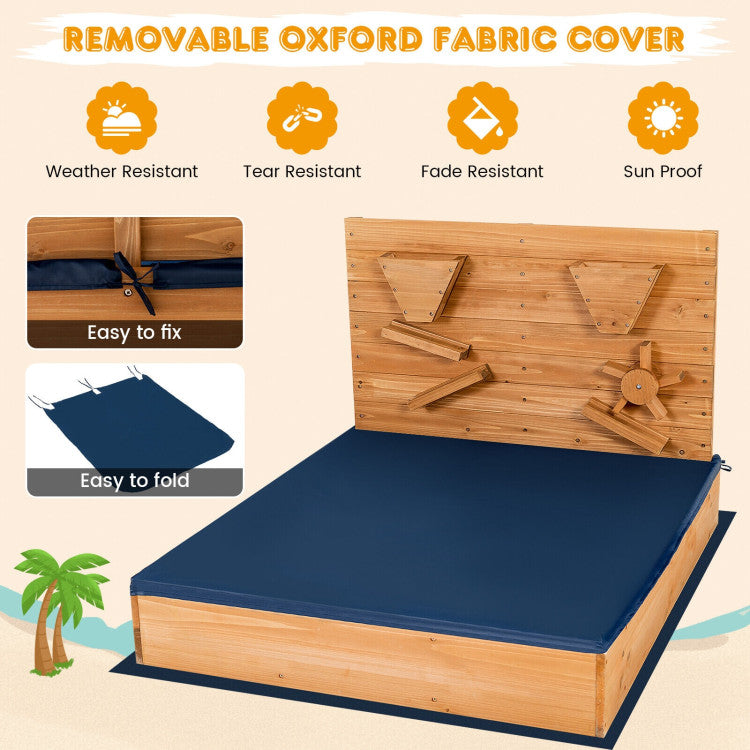 Outdoor Kids Wooden Square Sandbox with Cover