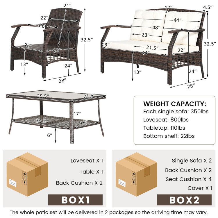 Outdoor 4 Pieces Outdoor Rattan Conversation Set with Protective Cover