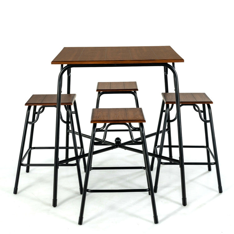Modern 5 Pieces Bar Table Set with 4 Counter Height Backless Stools
