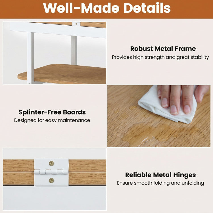 New Mobile Night Stand with Foldable Swivel Top and 2-Tier Shelf for Small Spaces