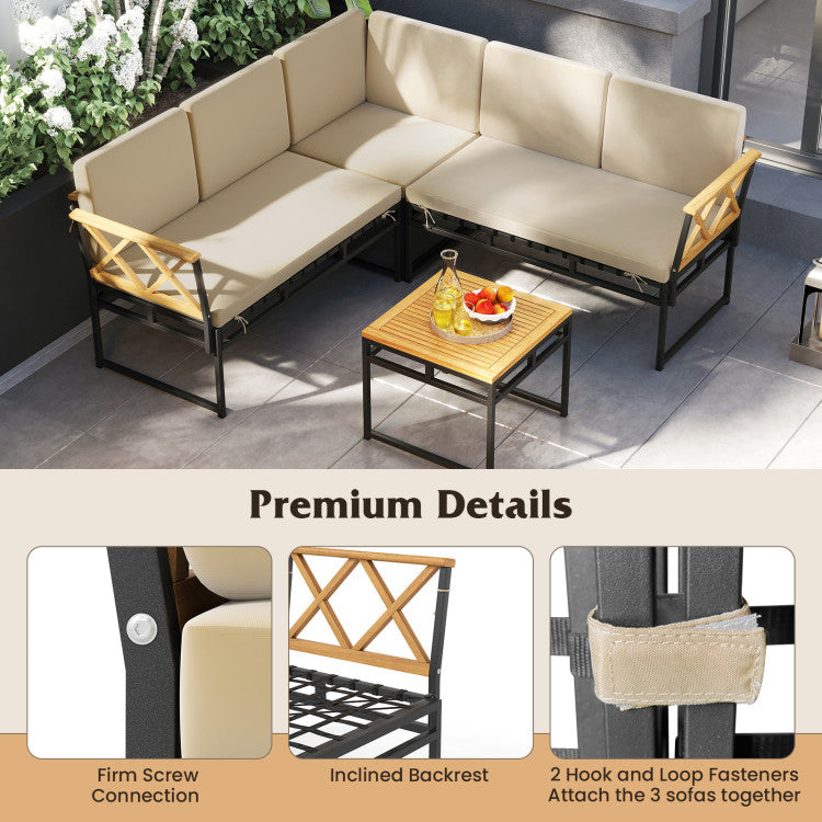 Outdoor 4 Pieces Patio L-Shaped Sofa Set with Cushions and Side Table