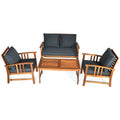 Outdoor 4 Pieces Wooden Patio Sofa Chair Set with Cushion