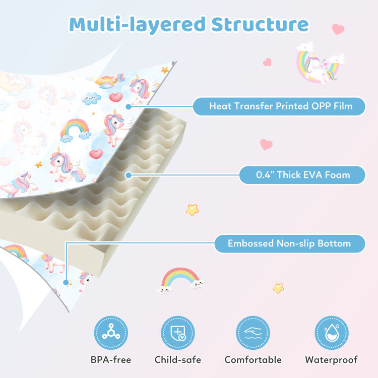 One-Piece Reversible Roll Up Soft Foam Activity Mat for Toddlers
