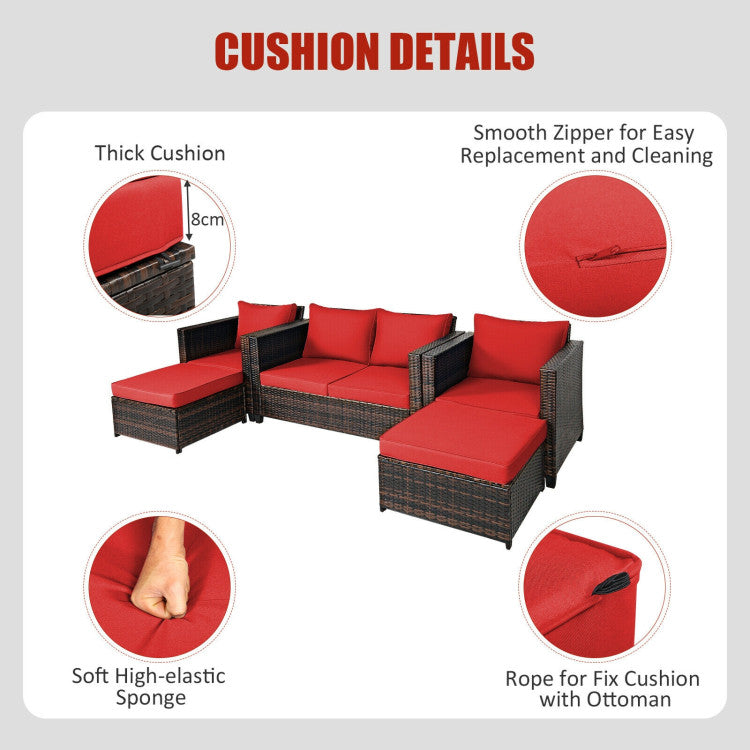 Outdoor 5 Pieces Patio Rattan Furniture Set with Removable Cushions