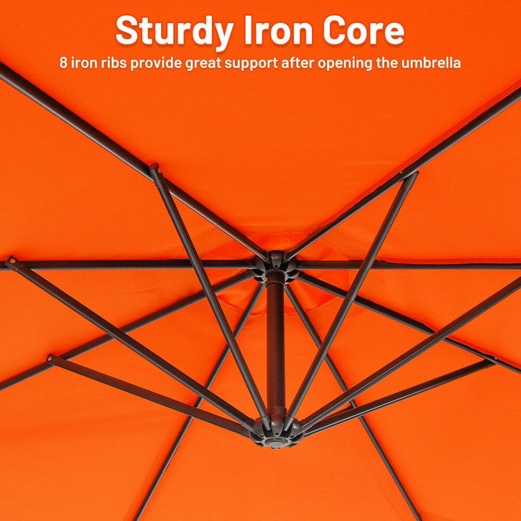 Outdoor 10 Feet Offset Umbrella with 8 Ribs Cantilever and Cross Base