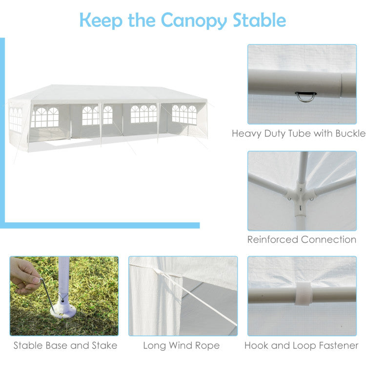 Outdoor 10 x 30 Feet Canopy Tent with 5 Removable Sidewalls for Party Wedding