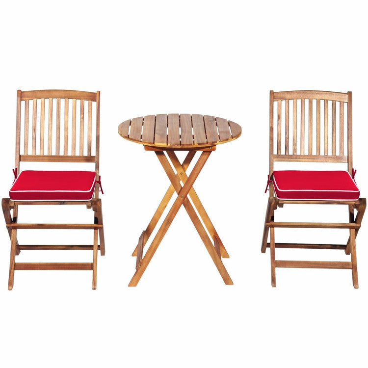 New Outdoor 3 Pieces Patio Folding Bistro Set with Padded Cushion and Round Coffee Table