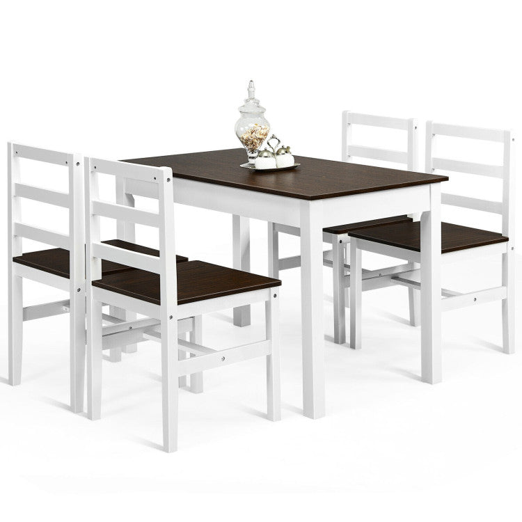 Modern 5-Piece Dining Set for 4 with Rubber Wood Legs for Small Dining Room