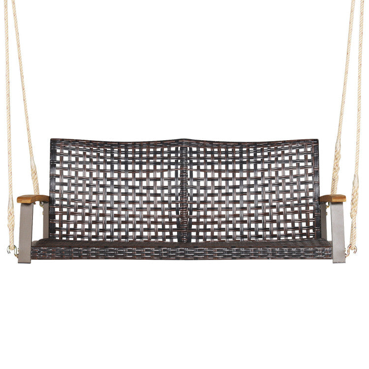Outdoor 2-Person Rattan Hanging Porch Swing Chair