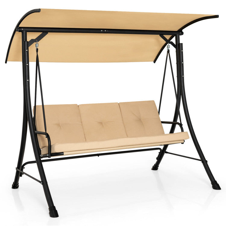 Outdoor 3-Seat Outdoor Porch Swing with Adjustable Canopy and Padded Cushions