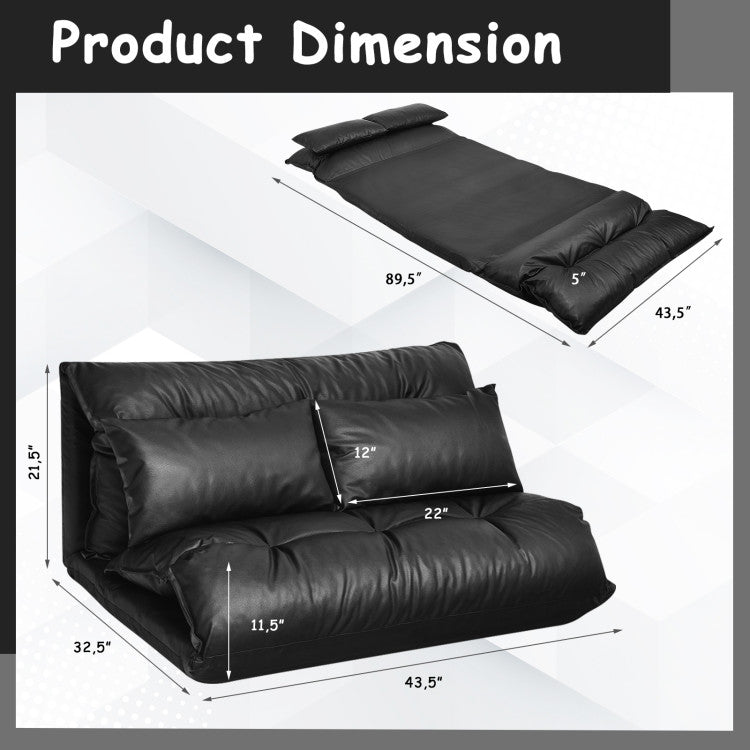 Home Foldable PU Leather Leisure Floor Sofa Bed with 2 Pillows