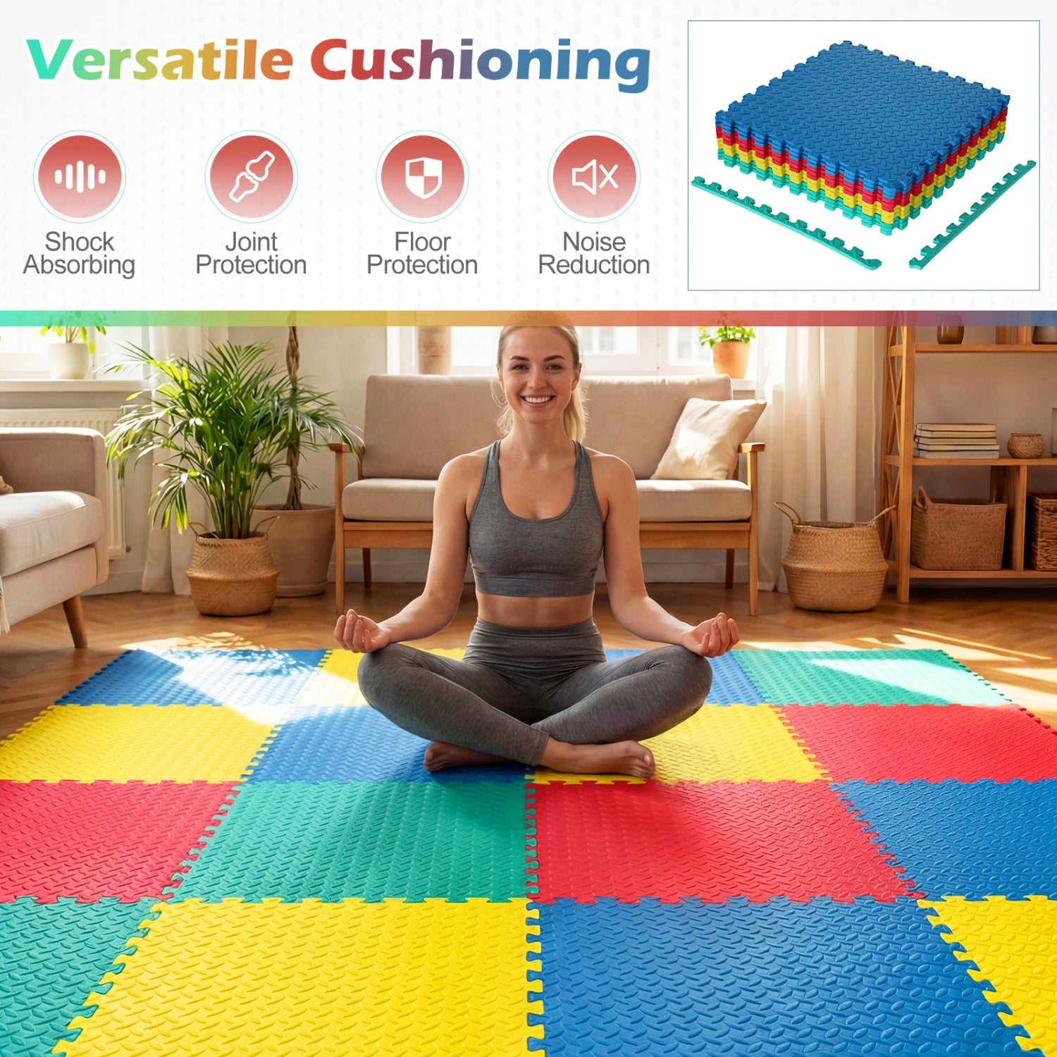 12 Pieces Flooring Mats Interlocking EVA Foam Exercise Mats with Anti-slip Surface