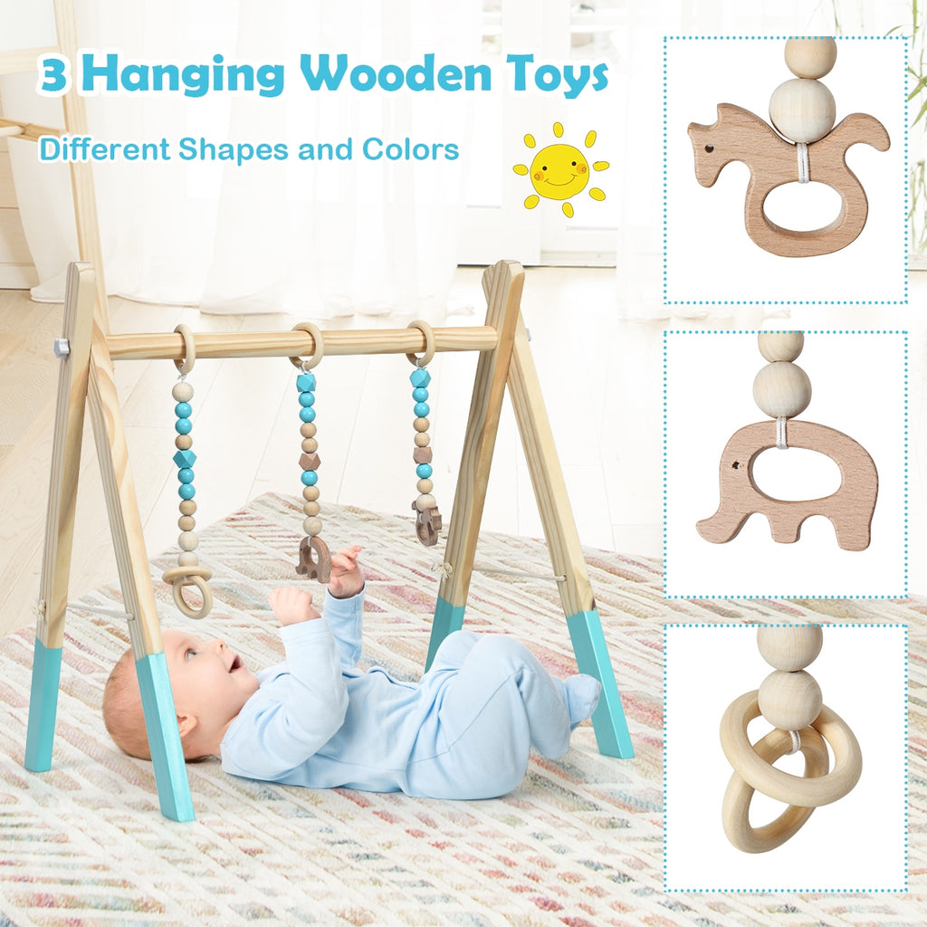 Wooden Baby Play Center with 3 Hanging Toys