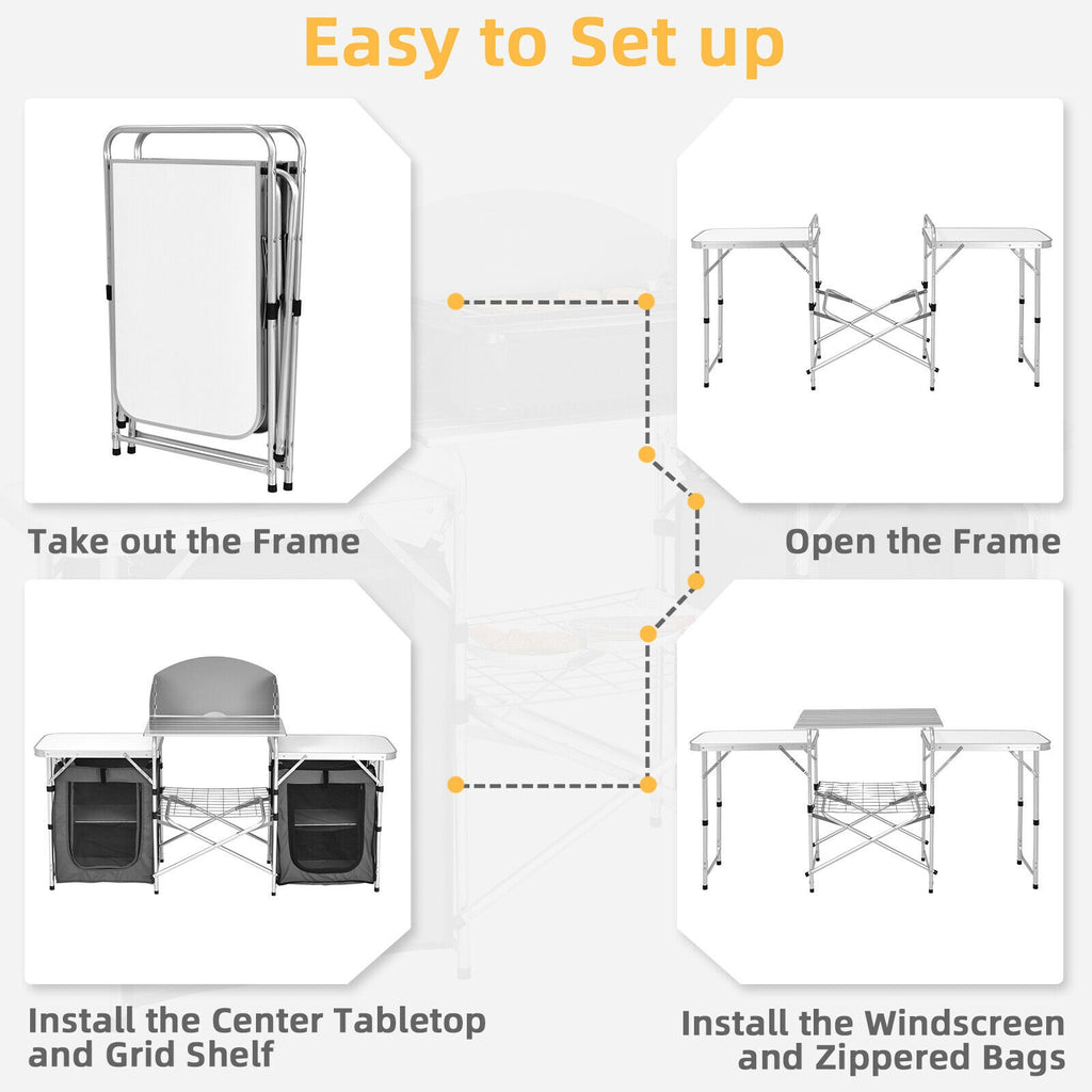 Outdoor Folding Camping Table with Storage Organizer