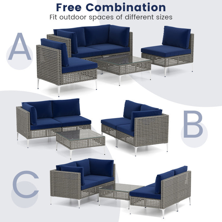 5 Piece Outdoor Furniture Set Patio Rattan Chairs with Tempered Glass Coffee Table