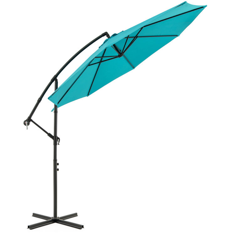 Outdoor 10 Feet Offset Umbrella with 8 Ribs Cantilever and Cross Base