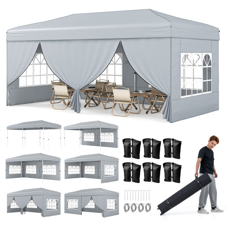 Outdoor 10 X 20 Feet Pop up Canopy Tent Instant Setup with 6 Sidewalls