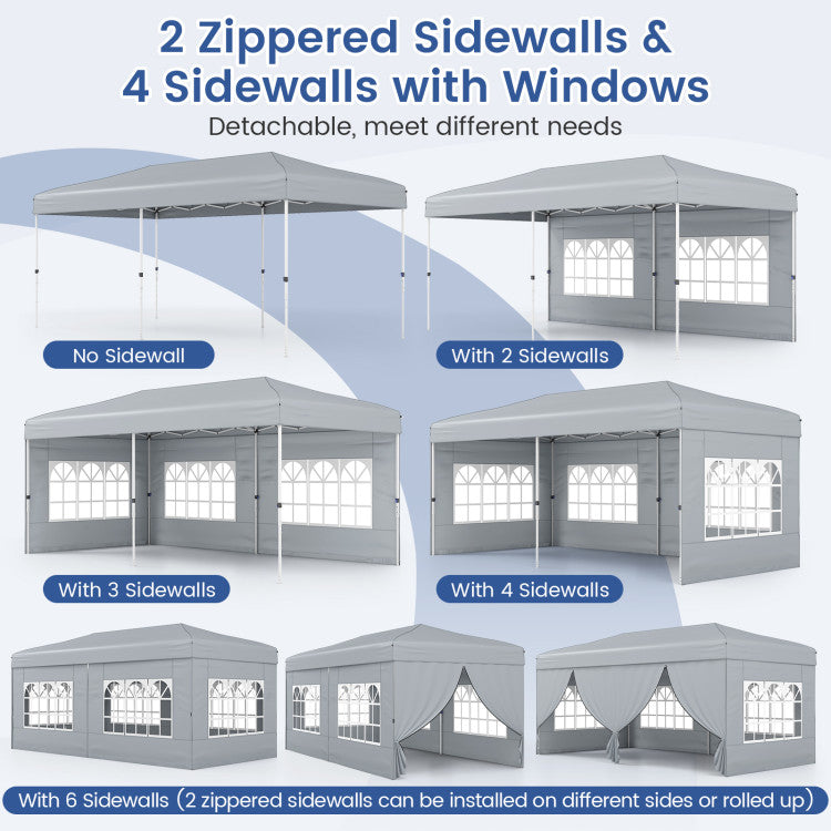 Outdoor 10 X 20 Feet Pop up Canopy Tent Instant Setup with 6 Sidewalls