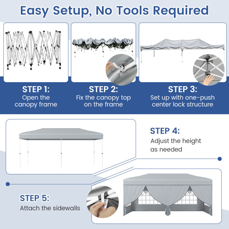 Outdoor 10 X 20 Feet Pop up Canopy Tent Instant Setup with 6 Sidewalls