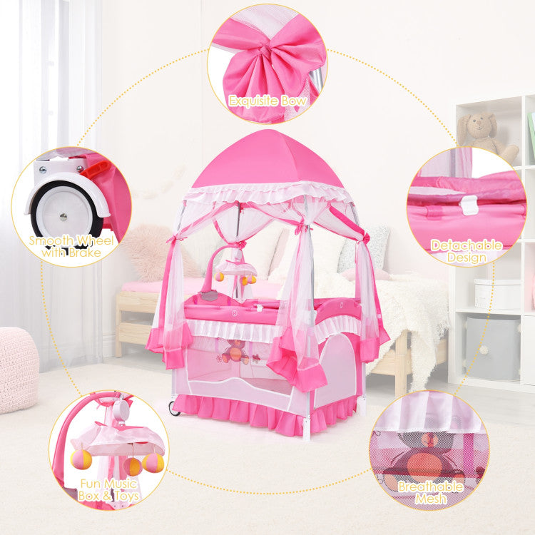 4-in-1 Portable Baby Playard with Carry Bag and Mosquito Net