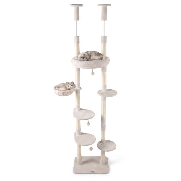 New 6-tier Floor to Ceiling Cat Tree with Plush Bed and Sisal Scratching Posts