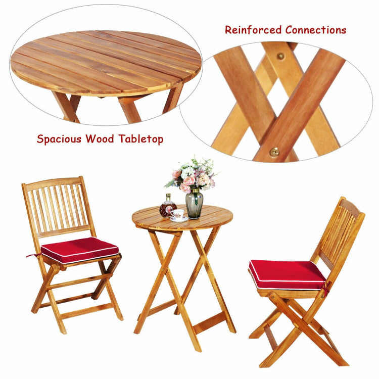 New Outdoor 3 Pieces Patio Folding Bistro Set with Padded Cushion and Round Coffee Table