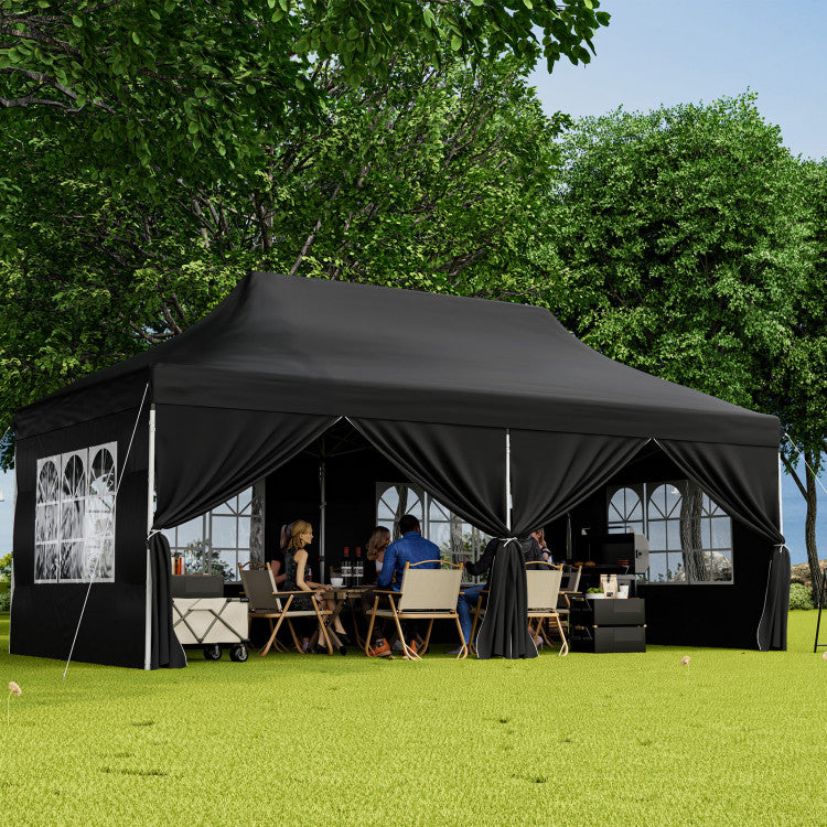 Outdoor 10 x 20 Feet Pop up Canopy with 6 Sidewalls Windows and Carrying Bag