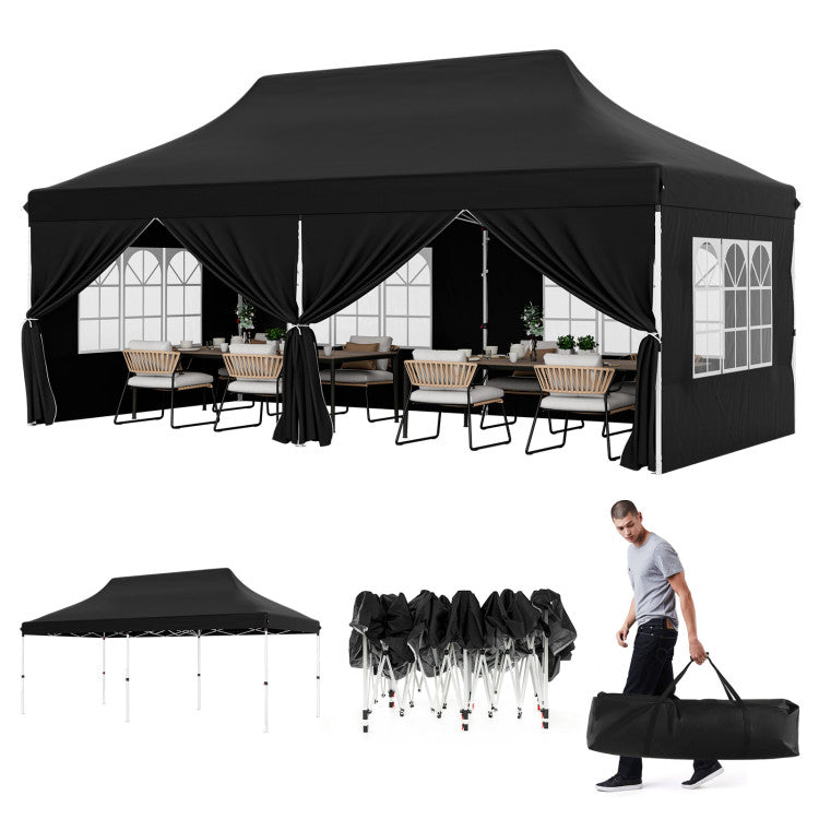 Outdoor 10 x 20 Feet Pop up Canopy with 6 Sidewalls Windows and Carrying Bag