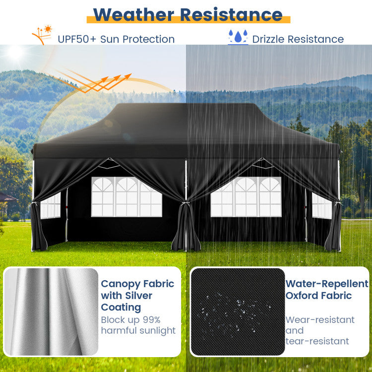 Outdoor 10 x 20 Feet Pop up Canopy with 6 Sidewalls Windows and Carrying Bag