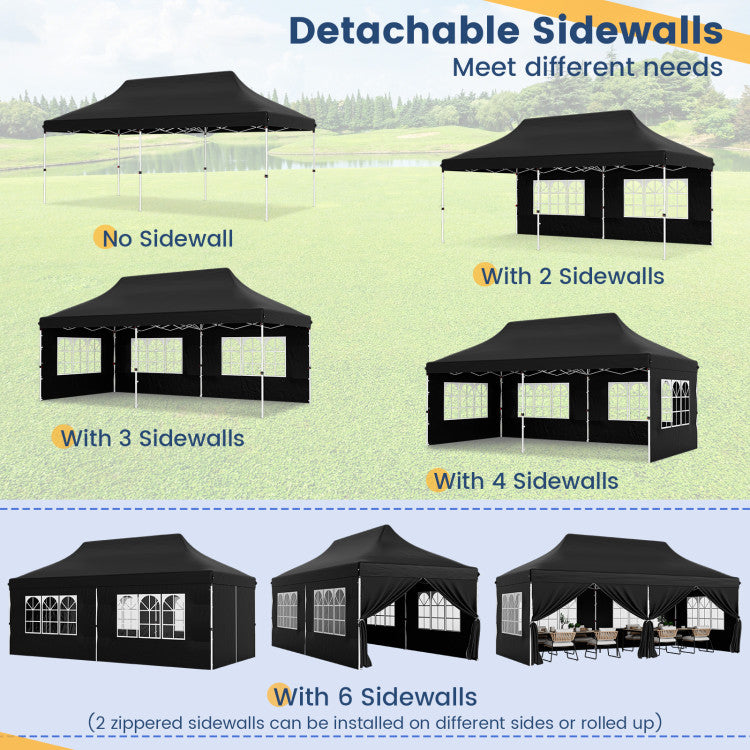 Outdoor 10 x 20 Feet Pop up Canopy with 6 Sidewalls Windows and Carrying Bag